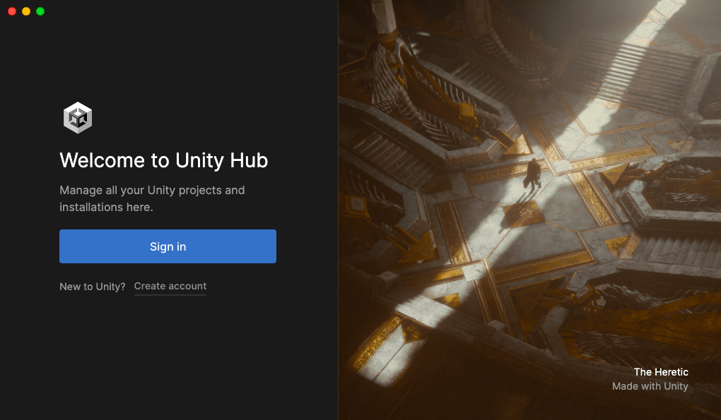 Регистрация в Unity Hub