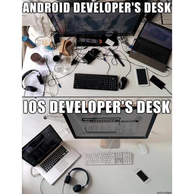 Сравнение стола Android-разработчика и iOS