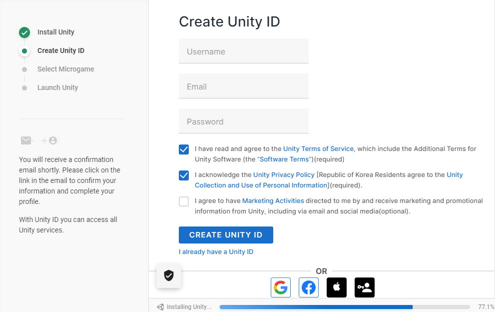 создание Unity ID