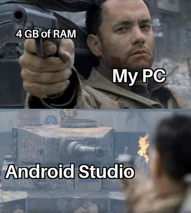 Для Android Studio нужно иметь не менее 4 Гб оперативной памяти на компьютере