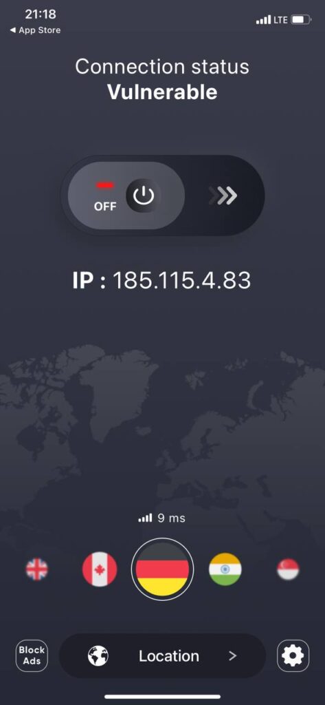 Экран приложения Stardust VPN