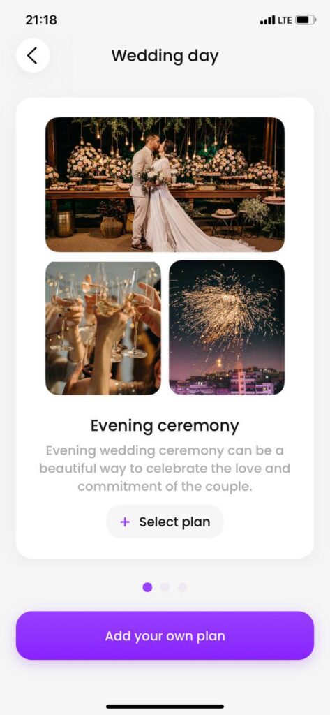 Экран приложения для планирования свадьбы
