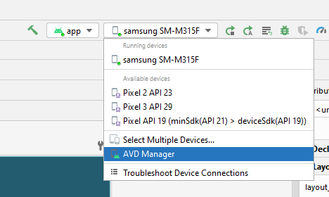 запуск avd manager в Android Studio