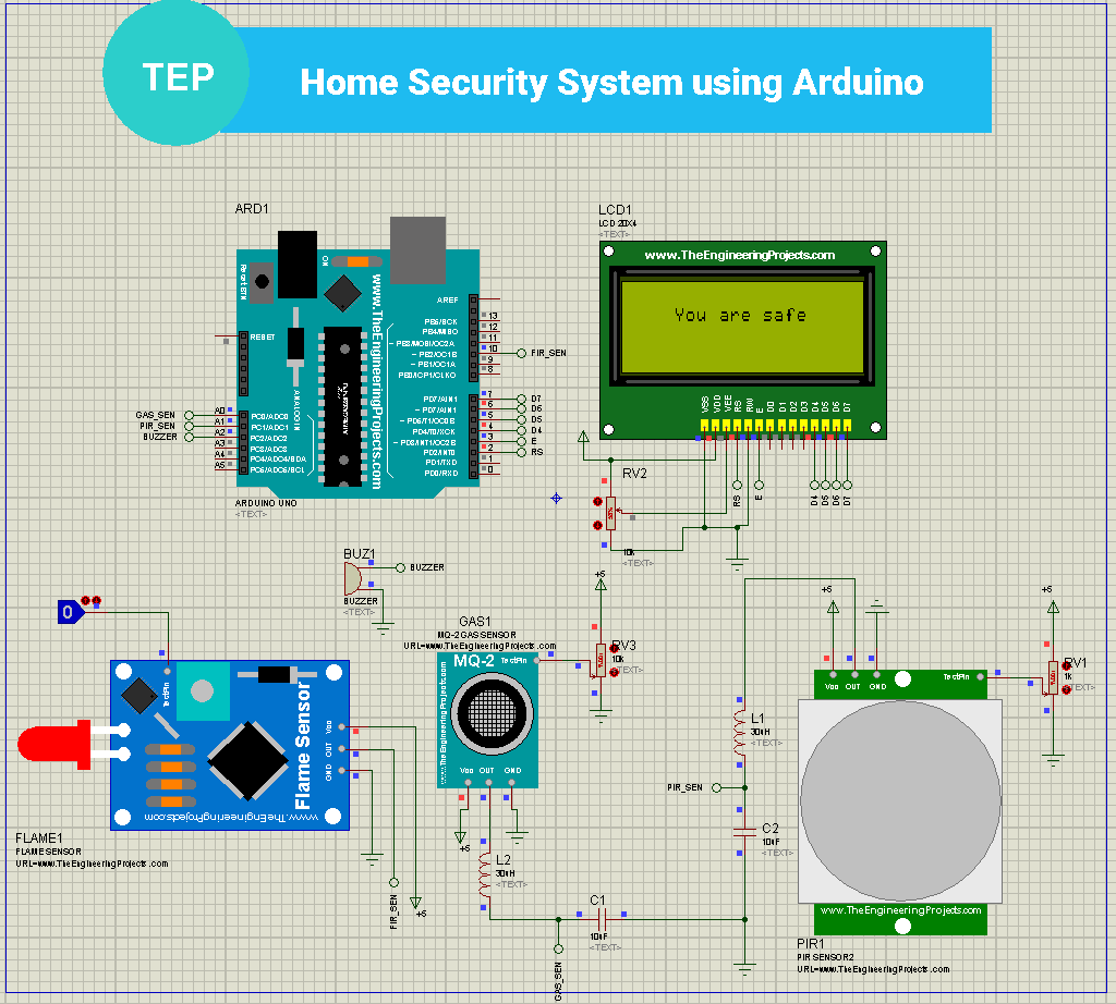 схема безопасности дома, система на arduino 