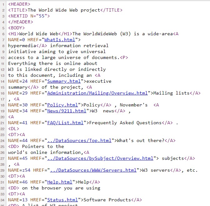 HTML код самой первой веб-страницы