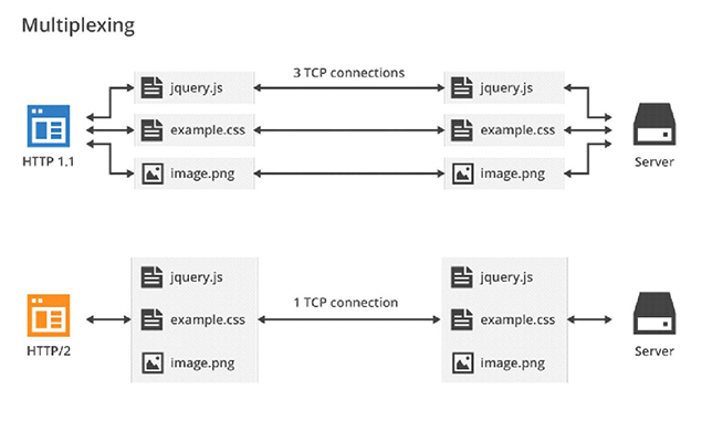 HTTP/2 позволяет отправить несколько запросов через одно TCP-соединение. 