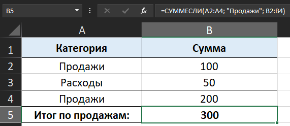 СУММЕСЛИ, чтобы посчитать сумму ячеек по определенному критерию