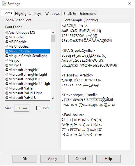 Можно изменить шрифт на вкладке Fonts