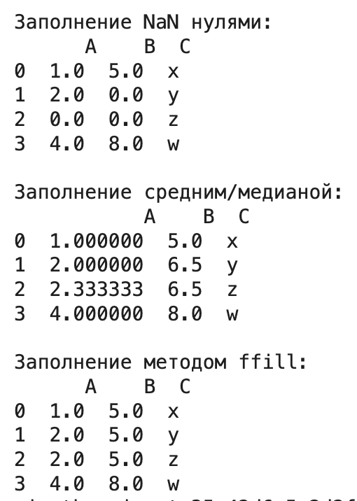 Заполнение пропусков Dataframe