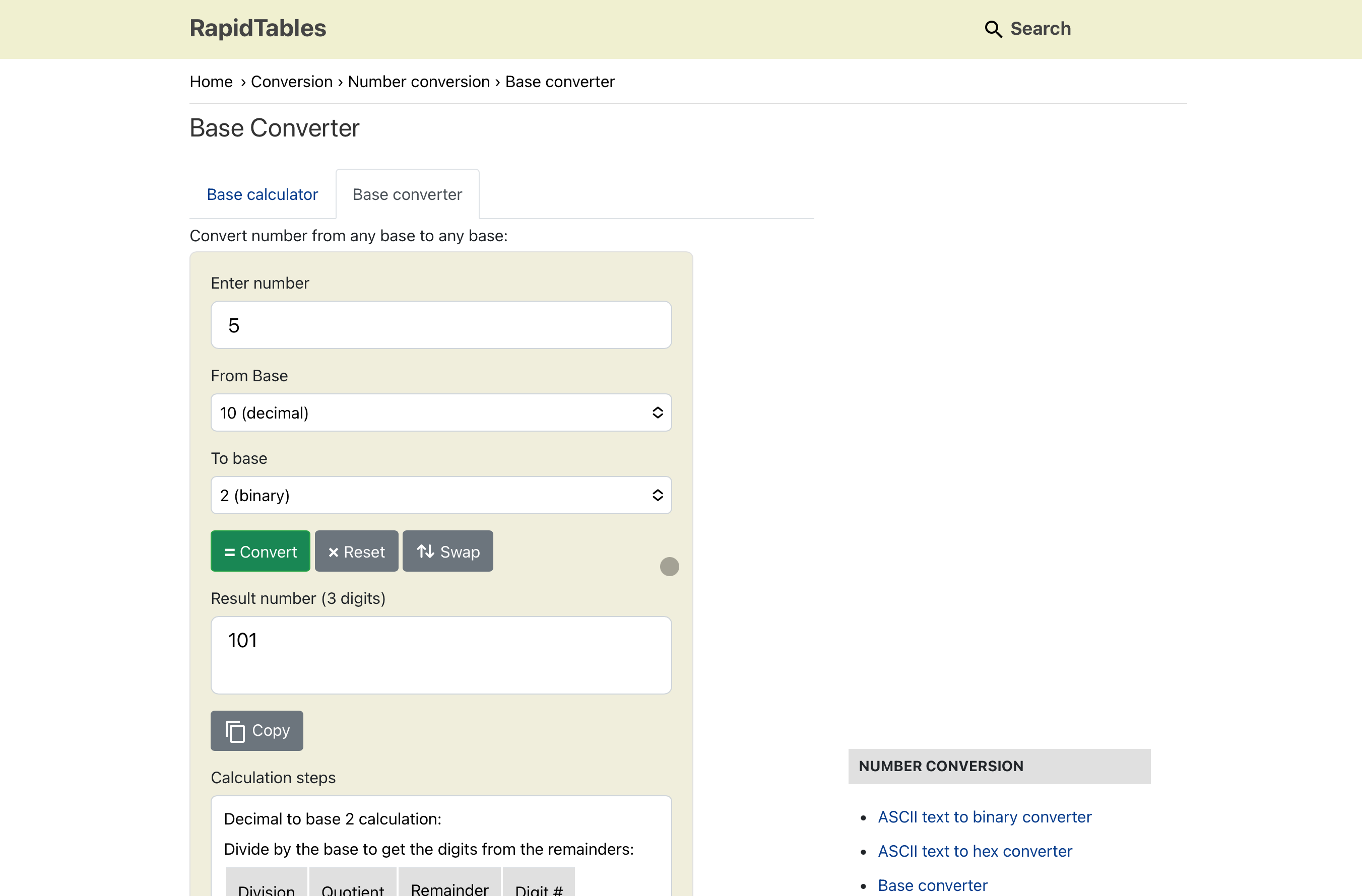 Интерфейс конвертера RapidTables