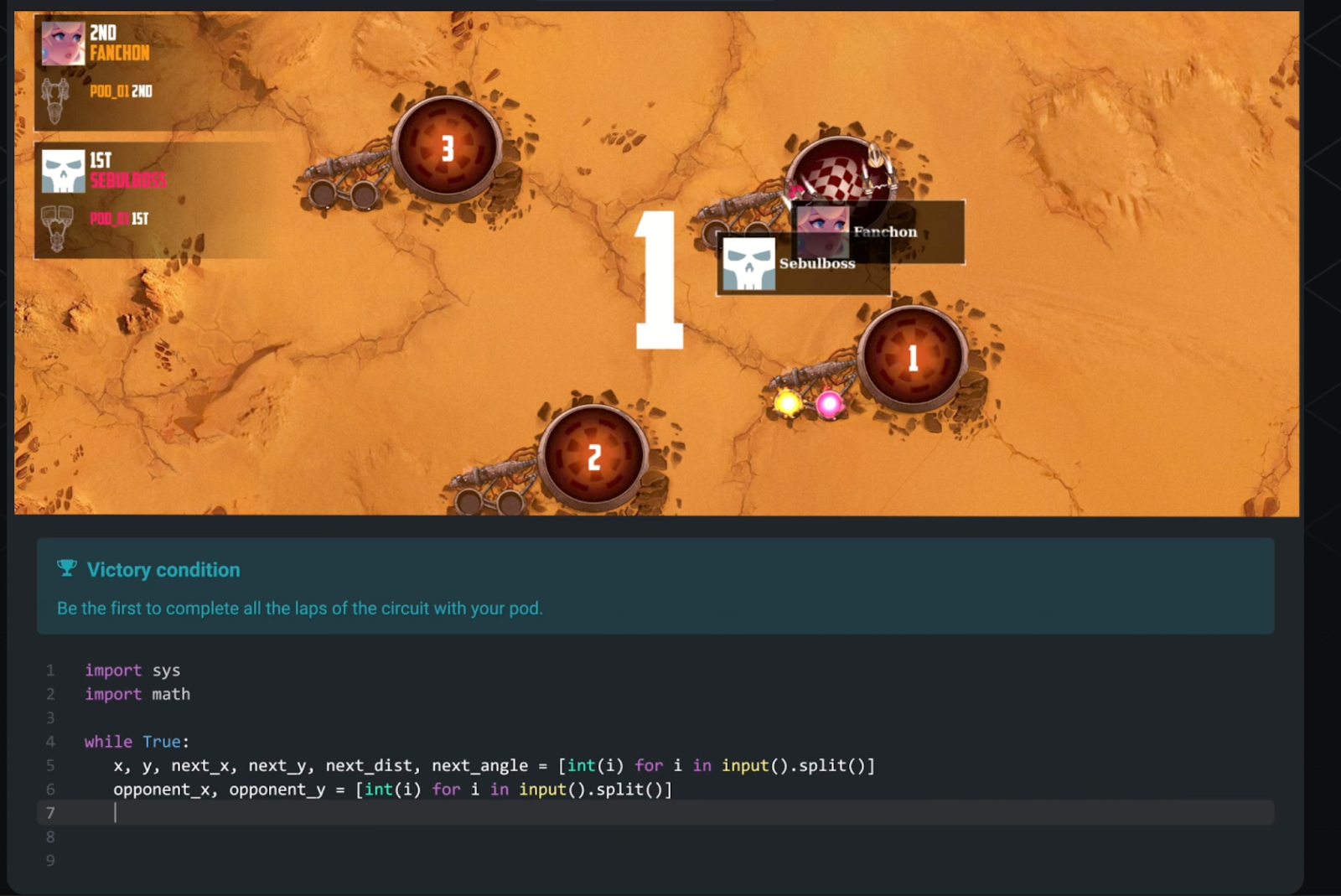 Интерфейс тренажера CodinGame