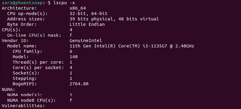 Вывод информации о процессоре Linux