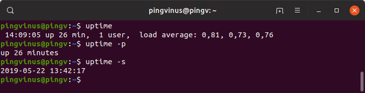 Так выглядит команда uptime
