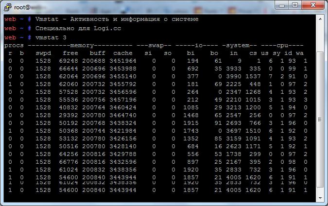 Вывод после команды vmstat