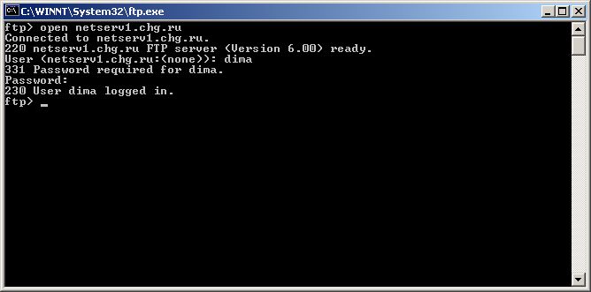 Подключение FTP через консоль