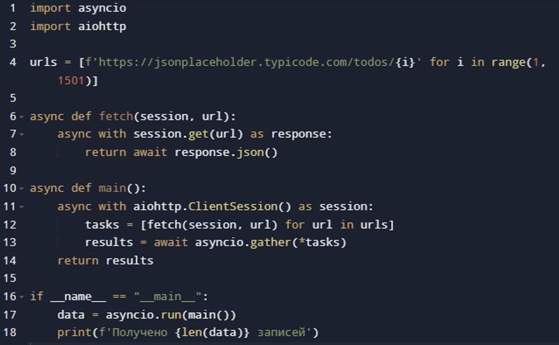 Пример кода с использованием asyncio