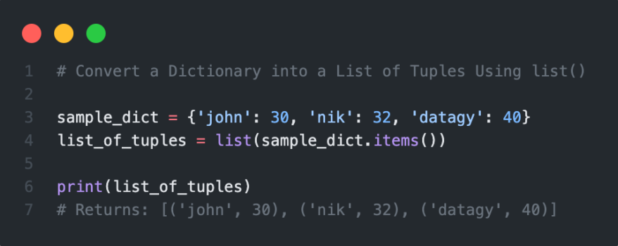 Преобразование словаря в список при помощи функции list()