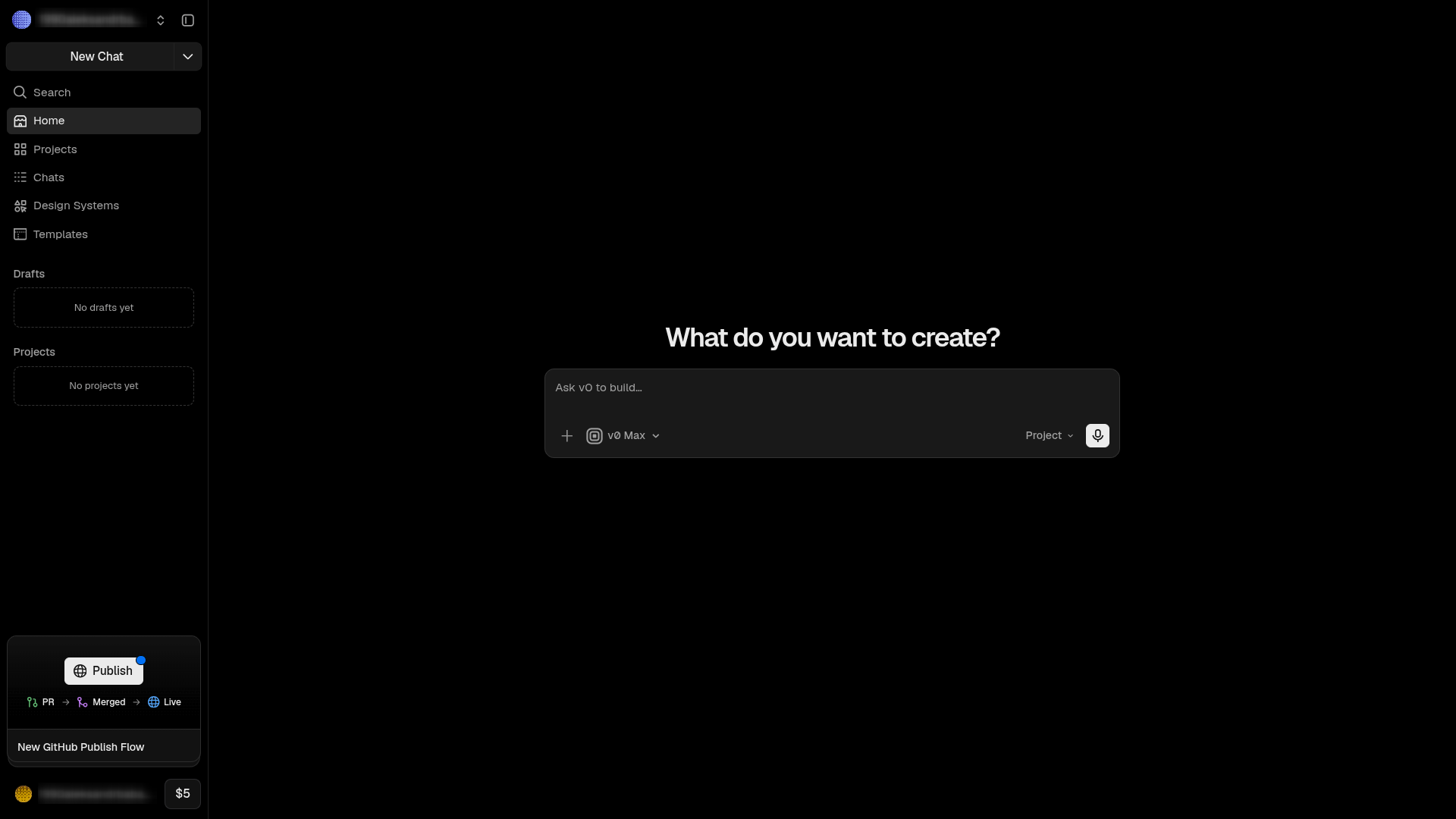 Стартовый экран v0 после регистрации